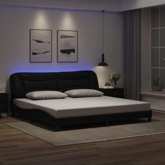 vidaXL Vidaxl - Estructura Cama Con Luces Led Cuero Sint&eacute;tico Negro 200x200 Cm