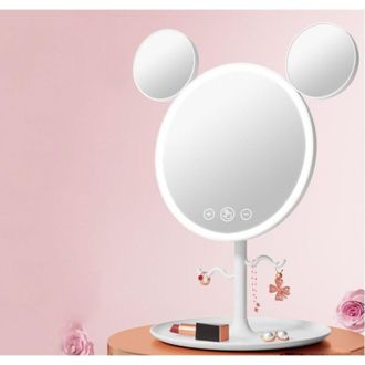 OEM Bonito Espejo De Maquillaje Led Con Orejas De Rat&oacute;n, Soporte Para Joyas, Espejo De Mesa, Espejo Cosm&eacute;tico Con Iluminaci&oacute;n De 3 Colores, Ideal Para El 