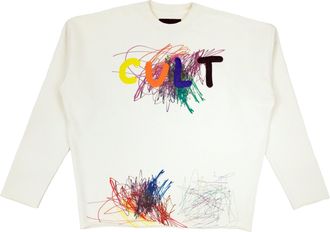 Cult of Individuality Cults Novelty Fleece Crew Sweatshirt in Winter White