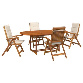 vidaXL Conjunto De Comedor Exterior Con Parasol 6 Uds. Blanco Crema Vidaxl