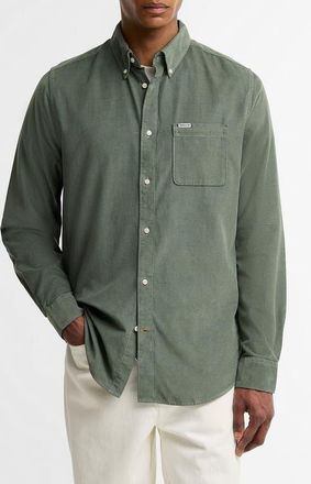 Barbour Ramsey Tailored Fit Corduroy Button-Down Shirt in Agave Green at Nordstrom, Size X-Large