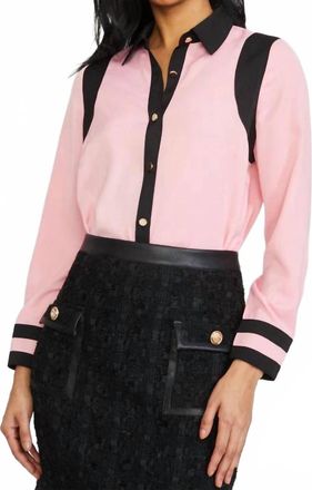 Stellah Color Block Long Sleeve Shirt In Pink