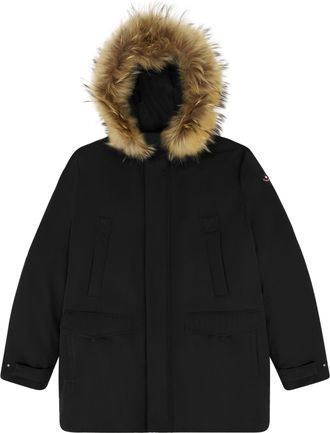 Canadian Black Winter Parka with Faux Fur Hood and Practical Design