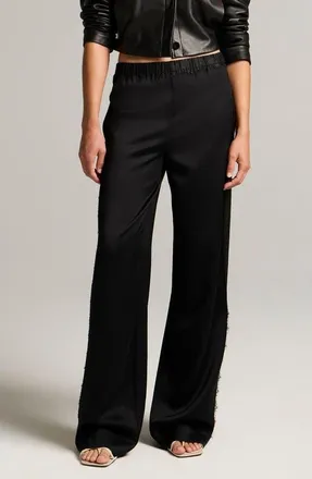 Vince Lace Trim Satin Pants in Black at Nordstrom, Size Xx-Small