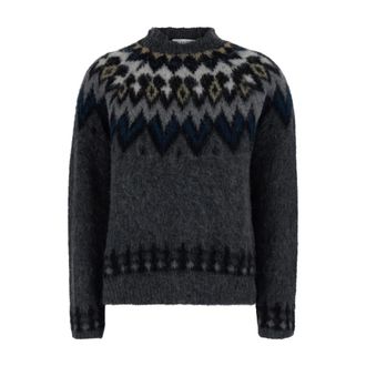 Jucca Sweater met Noors Motief - Dames - Ronde hals truien - Grijs - M - Wol - Truien & Vesten