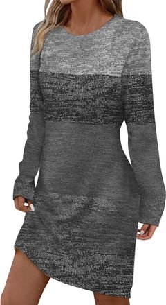 Generic T Shirt Dress For Women Uk Stripe | Knitted Dress For Women Uk Round Neck Sweater Dresses Color Contrast Bodycon Dress Mid Length Winter Dress Long Sl