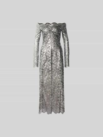 Paco Rabanne Off-Shoulder-Kleid aus Spitze in Hellgrau, Gr&ouml;&szlig;e L/XL