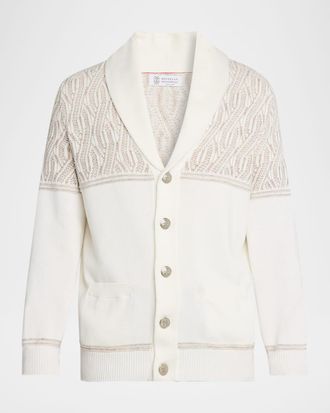 Brunello Cucinelli Men & apos;s Cotton Cable Knit Shawl Cardigan