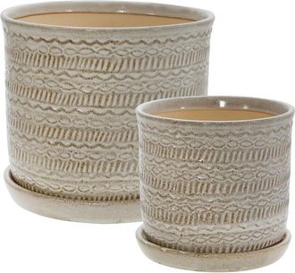 Sagebrook Home Ceramic Tribal Planter Set