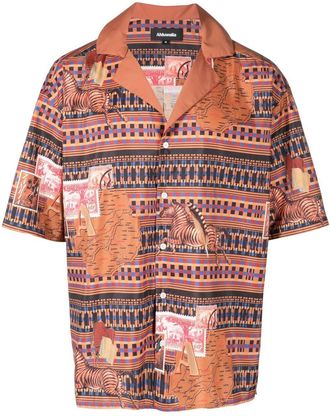 Ahluwalia Studio graphic-print short-sleeve shirt - men - Recycled Polyester - L - Brown