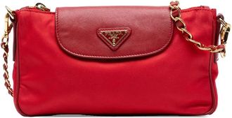 Prada 2000-2013 Saffiano Tessuto crossbodytas met afwerking en ketting - Rood