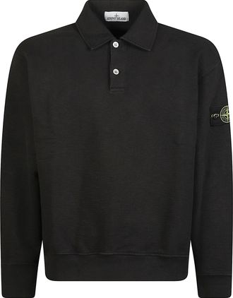 Stone Island Polo Neck Logo Cotton Sweatshirt