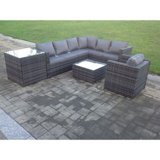 Fimous Fimous Rattan Corner Sofa Set Garden Furniture With Chair Coffee Table And Side Table