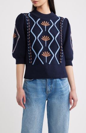 Rails Addy Cable Stitch Sweater in Floral Cables at Nordstrom, Size Xx-Small