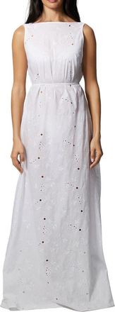 Kiki De Montparnasse Simone Cotton Eyelet Long Dress in Ivory at Nordstrom, Size X-Small