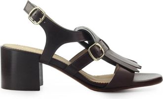 Doucal's Donkere sandaal met hak en franje - Dames - Sandalen met hakken - Bruin - 37 1/2 EU - Leer - Schoenen