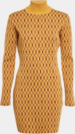 Elisabetta Franchi Yellow Lurex Stretch Knit Mini Dress