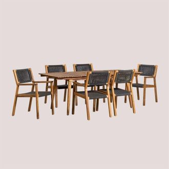 Sklum Set tavolo rettangolare 160-210x90 cm allungabile e 6 sedie da giardino con braccioli in legno di acacia Tenay Sklum