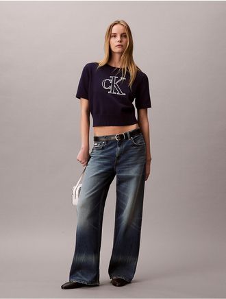 Calvin Klein Jeans Calvin Klein Womens Monogram Cropped Sweater - Blue - XL