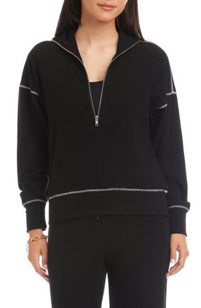 Karen Kane Contrast Stitch Half Zip Pullover in Black at Nordstrom, Size Medium