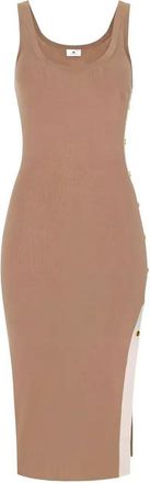 Elisabetta Franchi Sleeveless Knit Midi Dress With Shiny Viscose Bands Clothing