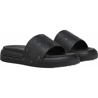 MCM Visetos Slide Sandals in Black at Nordstrom, Size 38