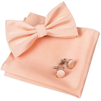 Alizeal Mens Tuxedo Bow Tie, Hanky and Cufflinks Set (Peach, one size)