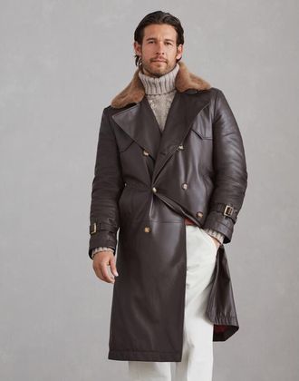 Brunello Cucinelli Mens Moors Head Leather Double Breasted Jacket, Size XL