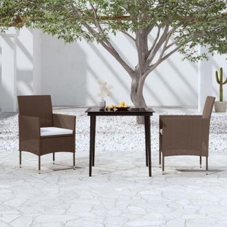 vidaXL Juego De Comedor De Jard&iacute;n 3 Piezas Con Cojines Marr&oacute;n Y Negro Vidaxl