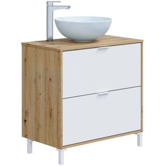 Dmora Bajo el armario Hauser, Mueble de baño, Contenedor de lavabo, Mueble fregadero, 79x46 h79 cm, Roble nodoso y Blanco brillante - Dmora