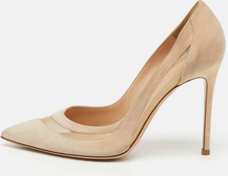 Gianvito Rossi Beige Suede And Mesh Pointed Toe Pumps