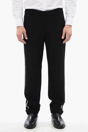 Balmain Pantaloni Chino in Viscosa con Bande Laterali in Cristalli taglia 46