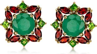 Ross-Simons Emerald and Multi-Gemstone Christmas Earrings in 18kt Gold Over Sterling