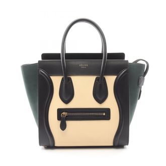 Celine Beige Black Green Leather Suede Handbag Tote Bag (Pre-Owned)