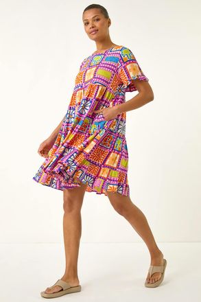 Roman Tiled Tiered Frill Smock Dress