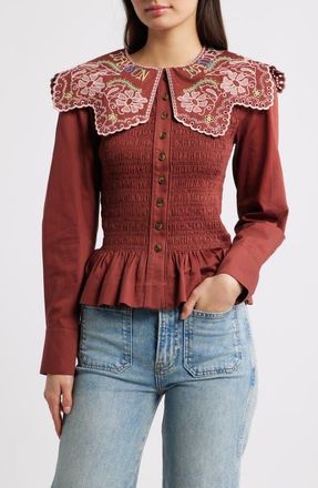 Damson Madder Fern Embroidered Top in Rust at Nordstrom, Size 10 Us