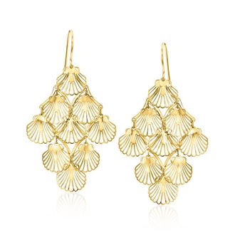 Ross-Simons Italian 10kt Yellow Gold Seashell Chandelier Earrings