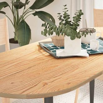 Berkfield Home Table Top 140x60x2 cm Solid Wood Oak Oval in Brown | Size: 140 x 60 x 2 cm