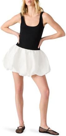 Steve Madden Linnea Mixed Media Bubble Hem Cotton Minidress in Black/White at Nordstrom Rack, Size Xx-Large