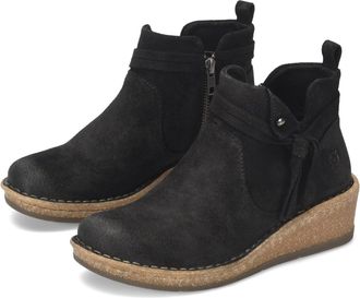 B&oslash;rn Born Vaughn Boots Women Black Suede Knotted Tassel Wedge Heel Ankle ZOGG993