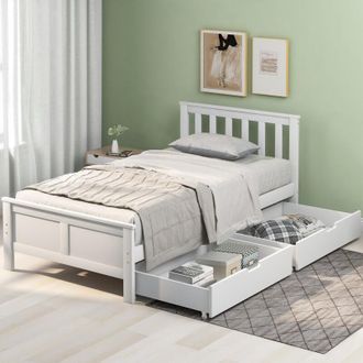 C&A Solid White Pine Storage Bed Frame with Drawers for Adults and Teens-3ft Single Bed