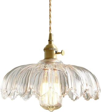 OEM L&aacute;mpara Colgante Industrial Vintage De Cristal Con Forma De Loto, Estilo Retro, E27, Acabado En Lat&oacute;n, Transparente