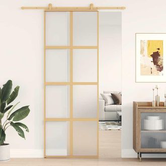 vidaXL Puerta Corredera Dorada Vidrio Esg Esmerilado Aluminio 76x205cm Vidaxl