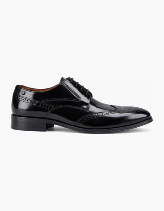 base Mens Base London STEEPLE Mens Derby Brogue Shoes Hi-Shine Black - Size: 11