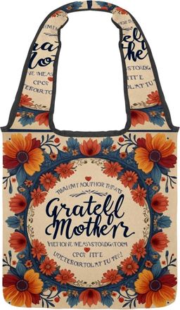 Generic Grateful Mother Pattern Reversible Canvas Shoulder Tote - Double-Sided Print, 12oz Cotton, 27cm Drop, Fold-Flat Bag for Travel, Shopping, Street Outin