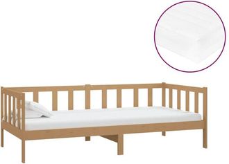 vidaXL Sof&aacute; Cama Y Colch&oacute;n Madera Pino Maciza Marr&oacute;n Miel 90x200 Cm Vidaxl