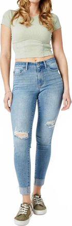 Judy Blue Mid Rise Destroy & Cuff Skinny Jean In Blue