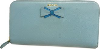 Prada Blue Leather Long Wallet (Bi-Fold) (Pre-Owned)