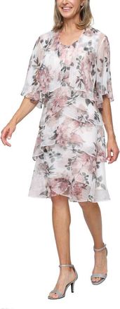 S.L. Fashions Floral Two-Piece Cape Cocktail Dress in Blush Multi at Nordstrom, Size 14