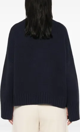 Soft Goat Roll-Neck Knit Sweater - Navy